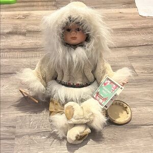 Heritage Dolls with White Fur and Red Pattern